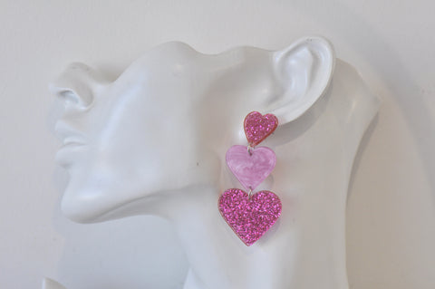 Hot Pink Heart Drop Dangle Earrings