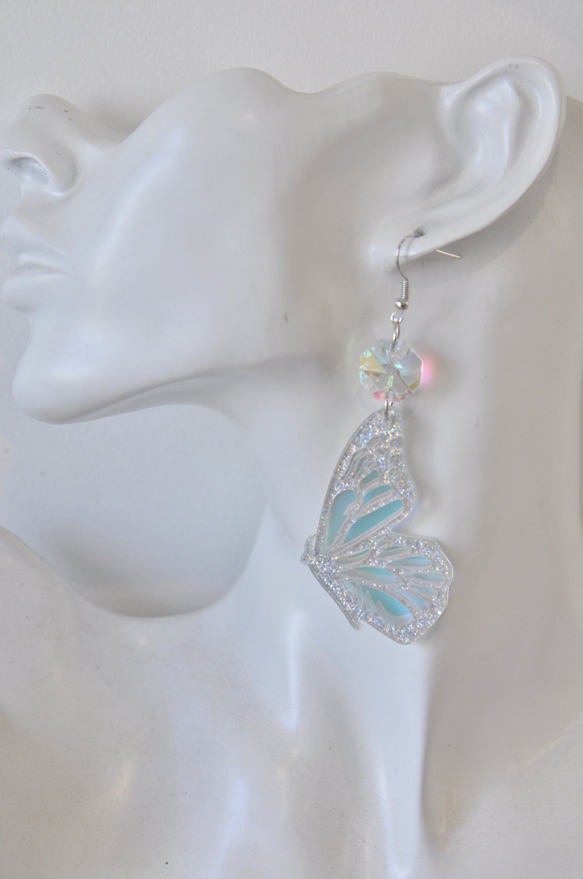 Acrylic Butterfly Wings Rhinestone Concert Drop Dangle Earrings