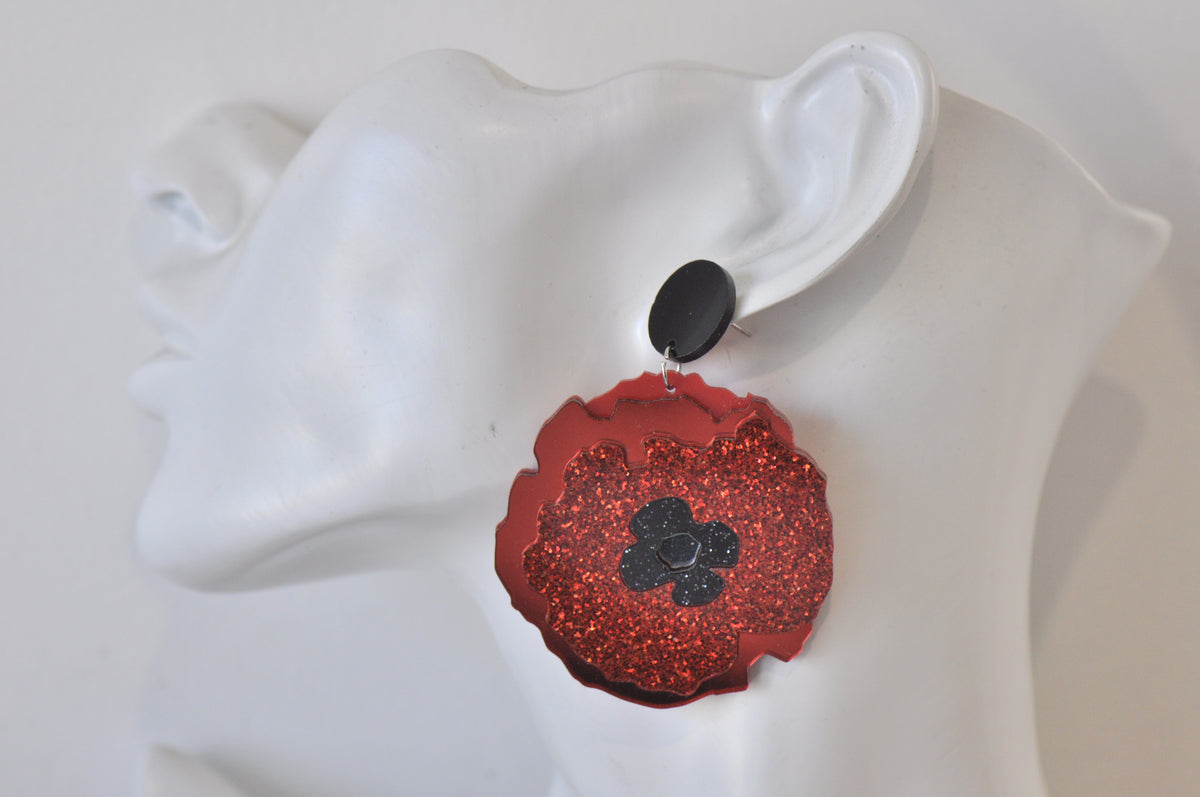 Acrylic Anzac Day Poppies Poppy Flower Drop Dangle Earrings