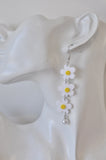 Acrylic Daisy Flowers Faux Pearl Dangle Drop Earrings