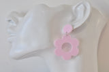 Acrylic Daisy Flower Drop Dangle Earrings - Pastel Pink