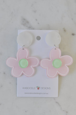 Acrylic Daisy Flower Drop Dangle Earrings - Pink