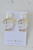 Acrylic Mrs Potts Fairy Tale Glitter Heart Shaker Cartoon Dangle Earrings