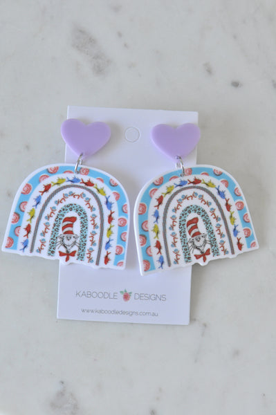 Acrylic Doctor Seuss Dr School Teacher Rainbow Book Drop Dangle Earrings