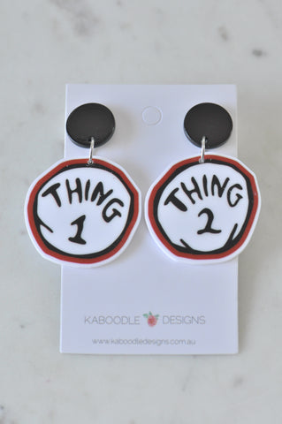 Dr Seuss Inspired Thing 1 and Thing 2 Novelty Fun Teacher Dangle Earrings
