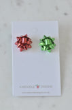 Christmas Present Gift Ribbon Novelty Fun Stud Earrings