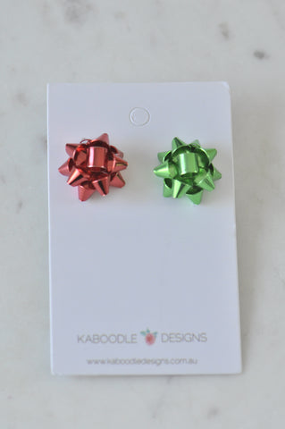 Christmas Present Gift Ribbon Novelty Fun Stud Earrings