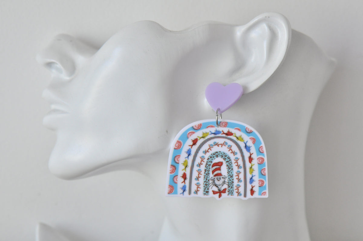 Acrylic Doctor Seuss Dr School Teacher Rainbow Book Drop Dangle Earrings