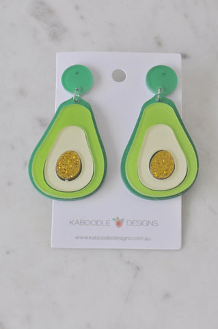 Acrylic Perspex Avocado Fruit Novelty Drop Dangle Earrings