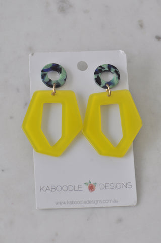 Acrylic Geometric Yellow Dangle Drop Earrings