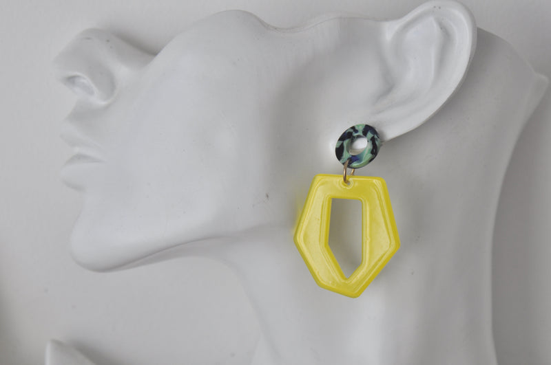 Acrylic Geometric Yellow Dangle Drop Earrings