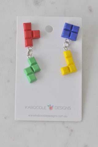 Novelty Fun Tetris Drop Dangle Earrings