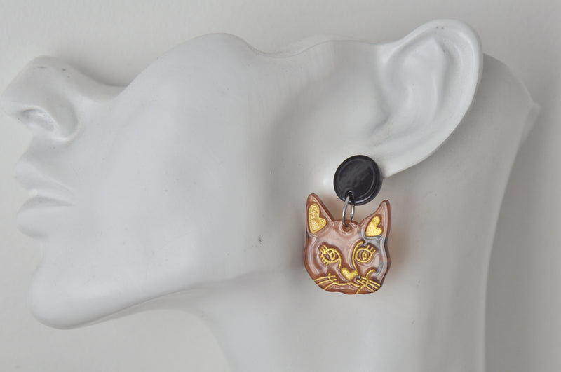 Acrylic Cat Face Kitten Kitty Drop Earrings