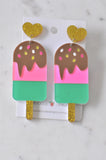 Acrylic Laser Cut Popsicle Chocolate Strawberry Sprinkles Ice Cream Drop Dangle Earrings