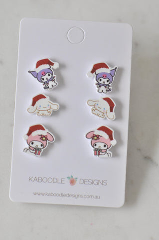 *** Christmas Set of 3 pairs Kawaii Cartoon Characters Xmas Drop Earrings