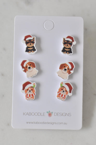 Christmas Set of 3 pairs Dog Dogs Xmas Drop Earrings