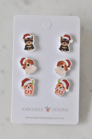 Christmas Set of 3 pairs Dog Dogs Xmas Drop Earrings