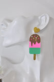Acrylic Laser Cut Popsicle Chocolate Strawberry Sprinkles Ice Cream Drop Dangle Earrings