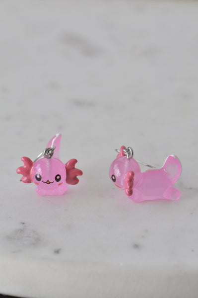 Axolotl Dangle Drop Earrings - Pink