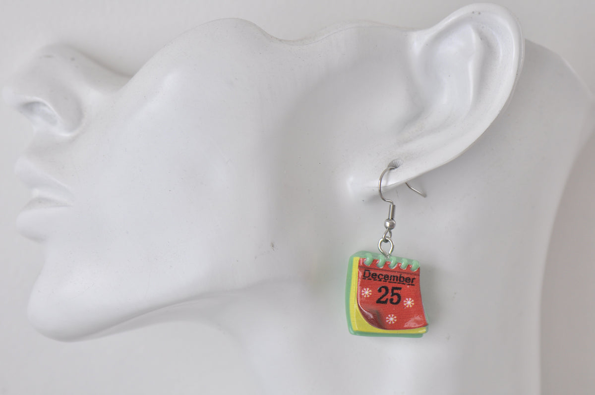 Christmas Tree and Calendar Novelty Dangle Drop Earrings