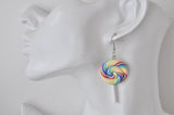 Colourful Clay Swirl Lollipop Candy Novelty Fun Drop Dangle Earrings