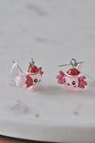 Axolotl Christmas Santa Hat Dangle Drop Earrings - Pink