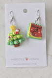 Christmas Tree and Calendar Novelty Dangle Drop Earrings