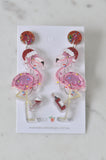 Acrylic Christmas Merry Christmas Xmas Flamingo Wine Drop Dangle Earrings