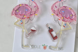 Acrylic Christmas Merry Christmas Xmas Flamingo Wine Drop Dangle Earrings