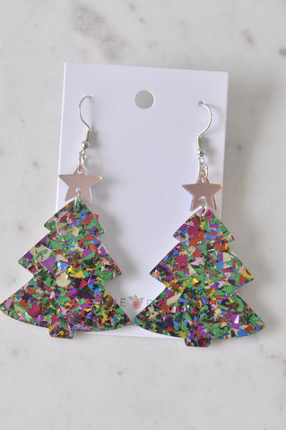 Acrylic Christmas Merry Christmas Xmas Tree Star Drop Dangle Earrings