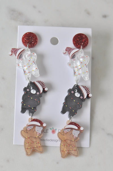 Acrylic Christmas Merry Christmas Xmas Cat Cats Drop Dangle Earrings