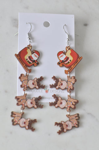 Acrylic Christmas Santa Sleigh Rudolf Reindeers Drop Dangle Earrings