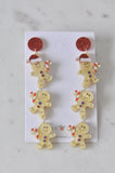Acrylic Christmas Gingerbread Man and Woman with Santa Hat Cookie Candy Cane Drop Dangle Earrings