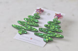 Acrylic Christmas Merry Christmas Xmas Tree Swirl Spiral Drop Dangle Earrings - Green