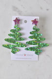 Acrylic Christmas Merry Christmas Xmas Tree Swirl Spiral Drop Dangle Earrings - Green