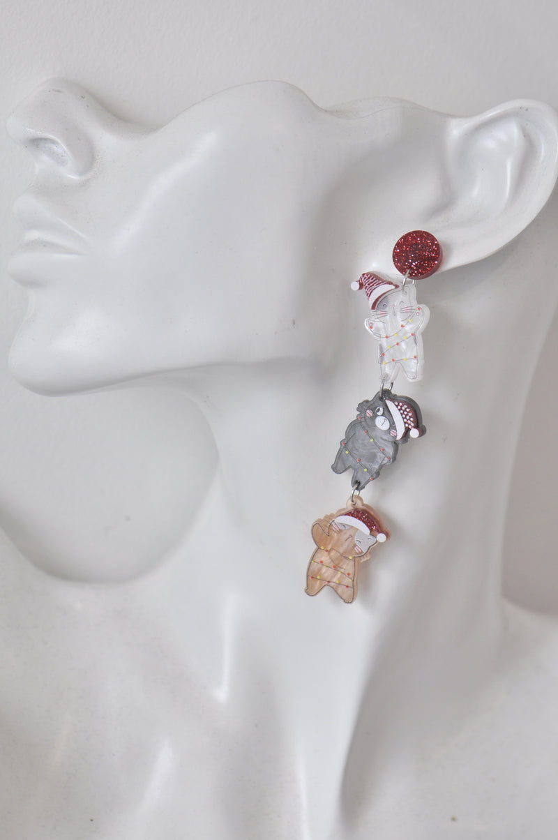 Acrylic Christmas Merry Christmas Xmas Cat Cats Drop Dangle Earrings