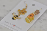 Bee Honeycomb and Honey Jar and Dipper Drop Dangle Earrings