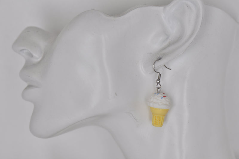 Miniature 3D Ice Cream Dangle Earrings - Vanilla with Sprinkles