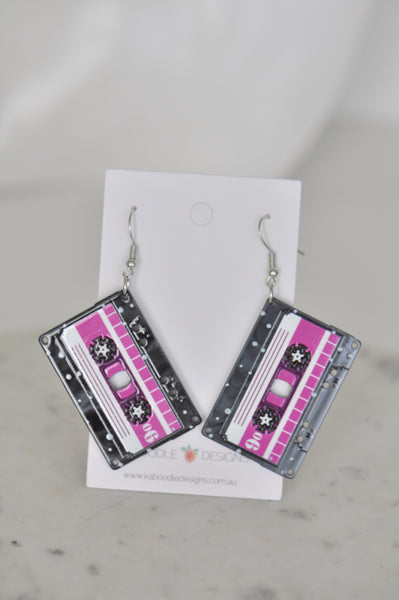 *** Acrylic Resin Retro Cassette Tape Drop Dangle Earrings