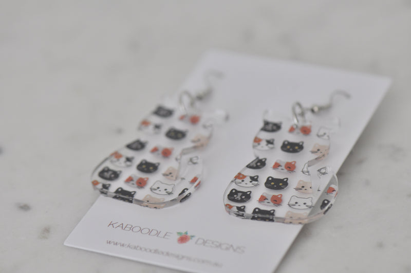 Acrylic Cat Face Kitten Kitty Drop Earrings