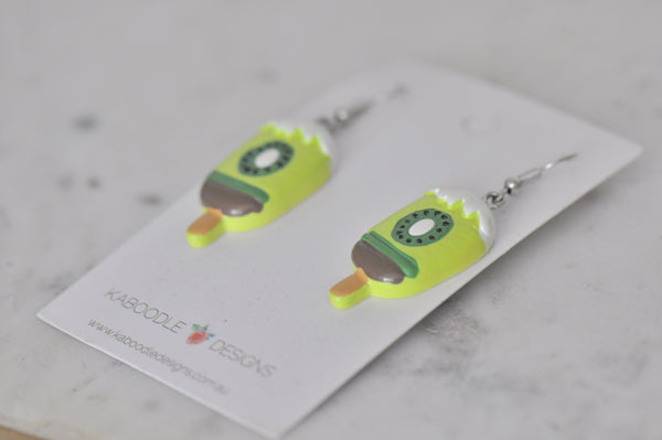 Kiwifruit Chinese Gooseberry Fruit Popsicle Ice Cream Drop Dangle Earrings
