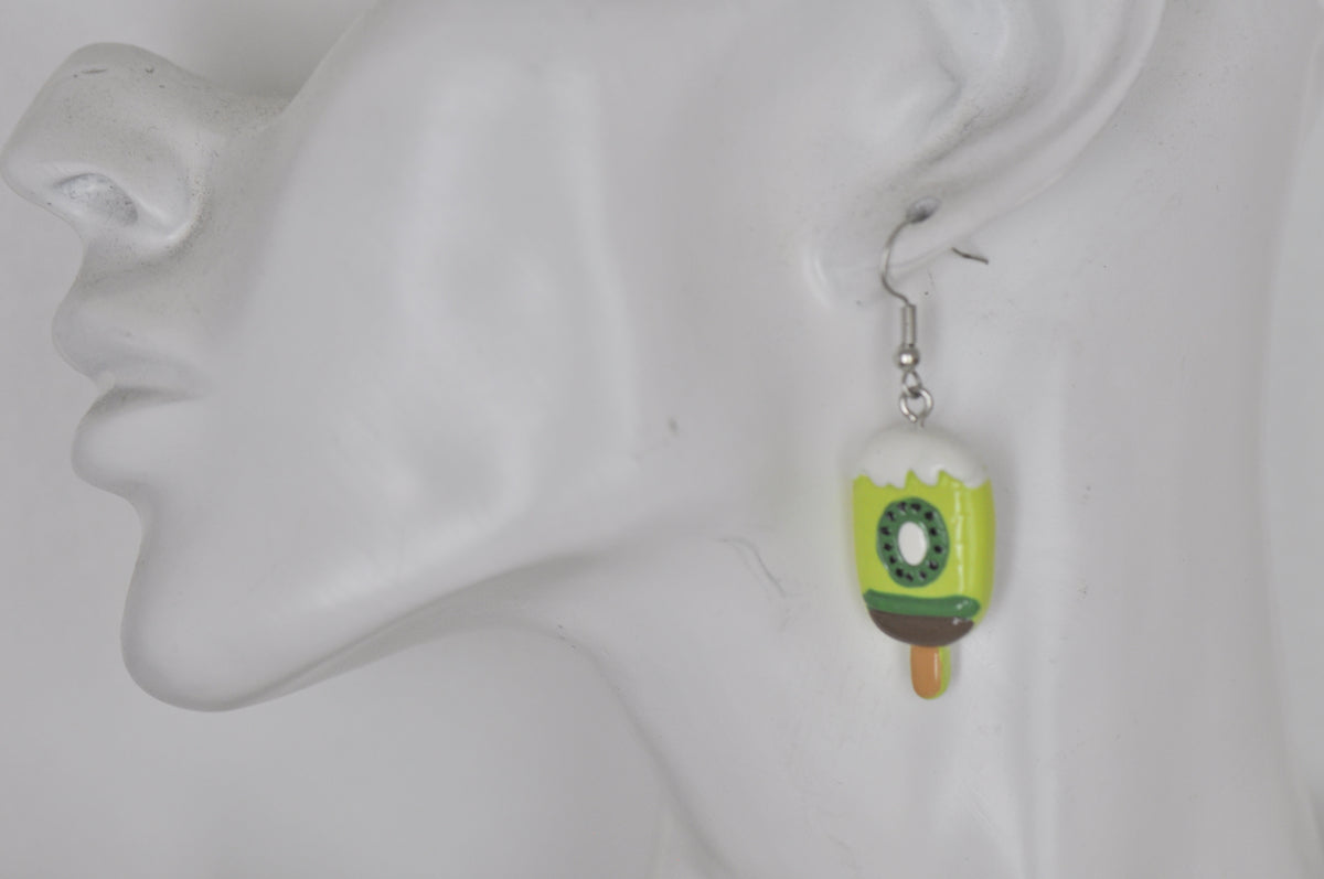 Kiwifruit Chinese Gooseberry Fruit Popsicle Ice Cream Drop Dangle Earrings