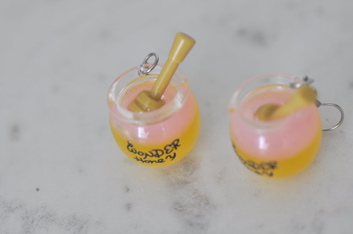Bee Honey Pot Jar and Dipper Drop Dangle Earrings