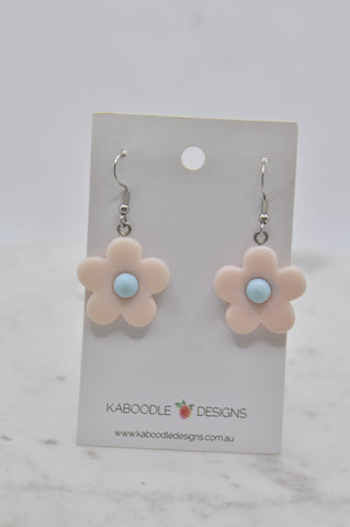 Flower Drop Dangle Earrings - Light Pink
