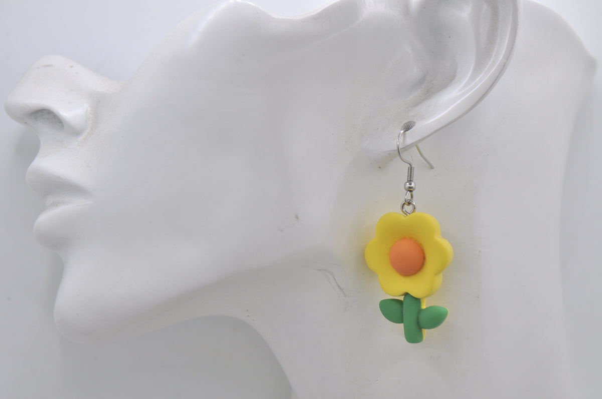 Yellow Flower Drop Dangle Earrings