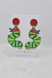 *** Acrylic Caterpillar Glitter Drop Dangle Earrings