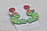 *** Acrylic Caterpillar Glitter Drop Dangle Earrings