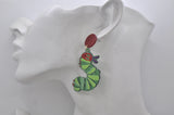 *** Acrylic Caterpillar Glitter Drop Dangle Earrings
