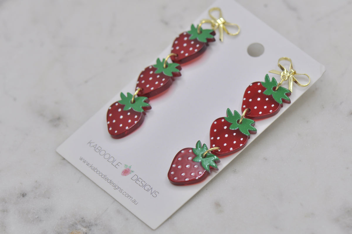 Acrylic Fruit Strawberry Drop Dangle Earrings