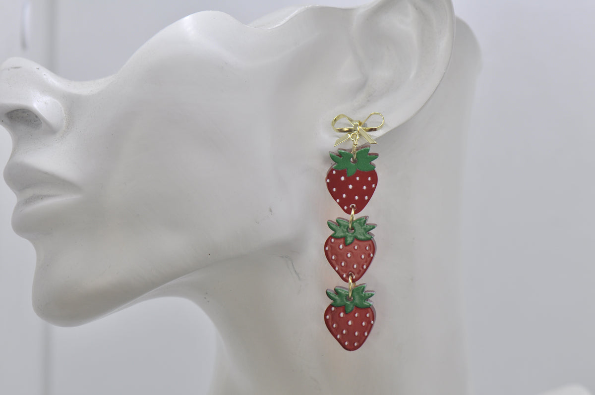 Acrylic Fruit Strawberry Drop Dangle Earrings